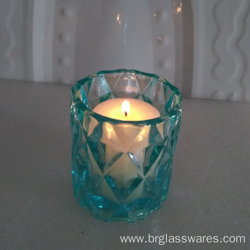 Unique Diamond Design Colored Glass Candle Jar